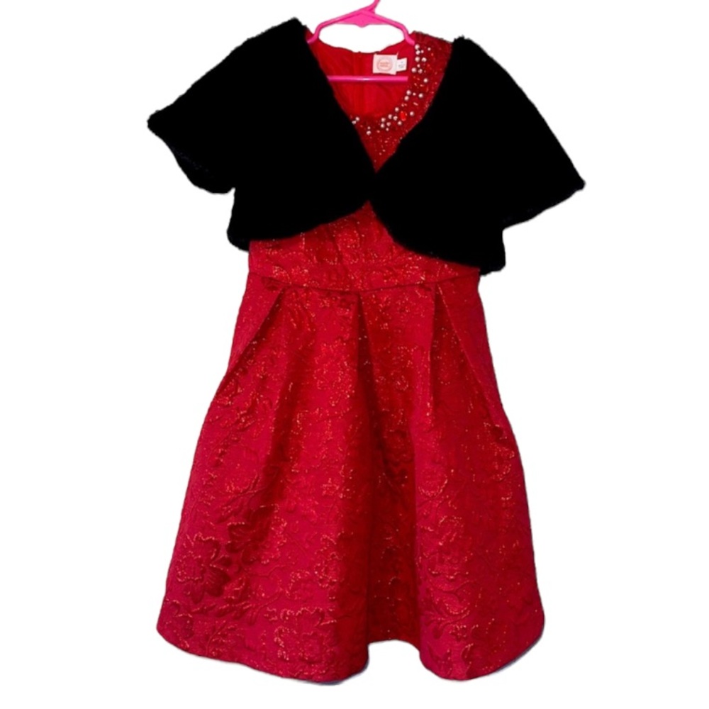 Kids Red Formal Dress with Fur Coat